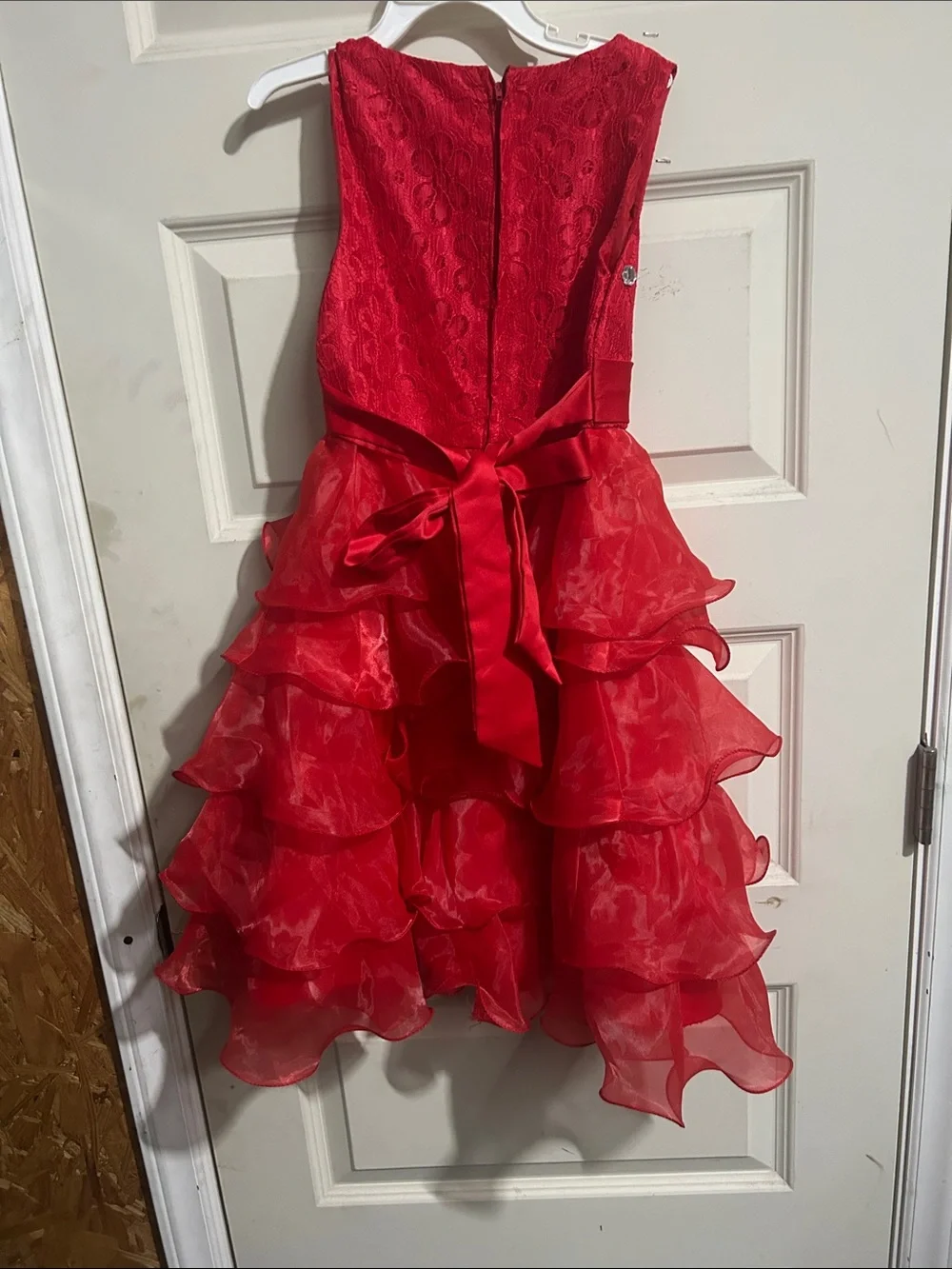 Sparkling Red Ruffle Girls' Formal Dress with Bow OL1kb